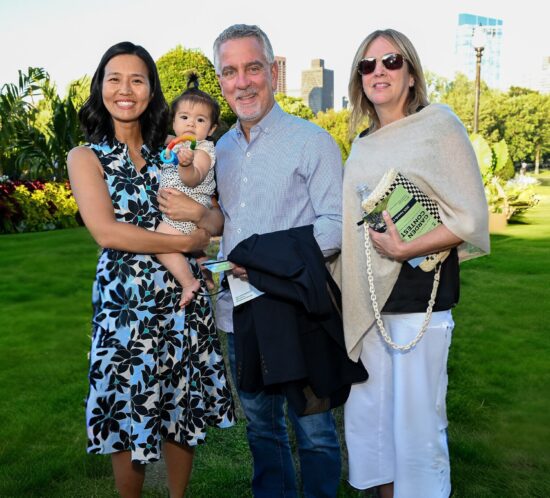 Mahoney's Garden Center Co-owner Tom Mahoney with wife Cindy and Boston Mayor Michelle Wu and her baby daughter Mira.
